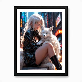 Anime Girl With Fox Art Print