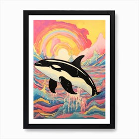 Pastel Rainbow Orca Whale Waves 2 Art Print