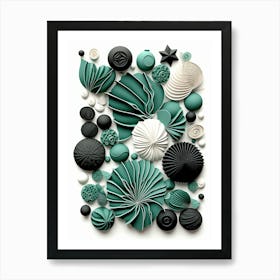 Green And Black Seashells Art Print