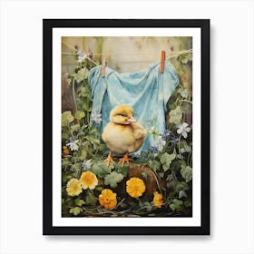 Duckling Under The Washing Line 4 Art Print