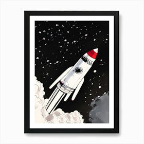 Rocket Space Stars Night Clouds Nature Spaceship Astronaut Sky Blast Off Launch Technology Art Print