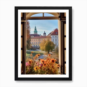 Window View Of Ljubljana Slovenia In Autumn Fall, Watercolour 2 Art Print