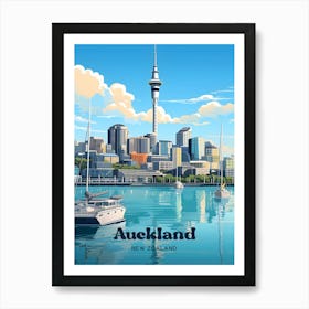 Auckland New Zealand Vibrant City Skyline Illustration Art Print