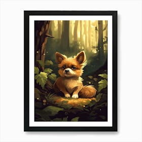 A Cute Puppy In The Forest Illustration 7watercolour Art Print
