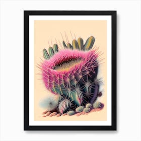 Hedgehog Cactus Retro Drawing Art Print