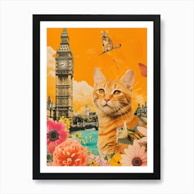 London   Floral Retro Collage Style Art Print