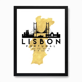 Lisbon Portugal Silhouette City Skyline Map Art Print