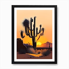 Joshua Tree At Dawn In Desert Vintage Botanical Line Drawing  (8) Art Print