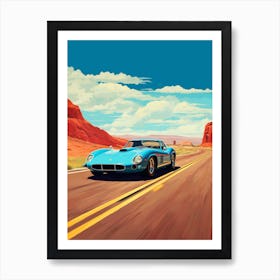 A Ferrari 250 Gto Car In Route 66 Flat Illustration 2 Art Print