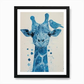 Small Joyful Giraffe With A Bird On Its Head 18 Art Print