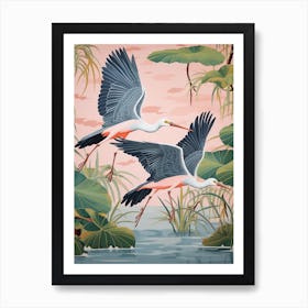 Vintage Japanese Inspired Bird Print Great Blue Heron 1 Art Print