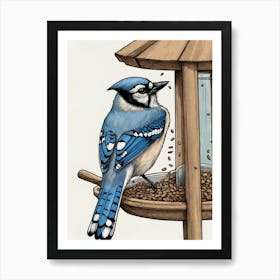 Blue Jay Bird Feeder Art Print