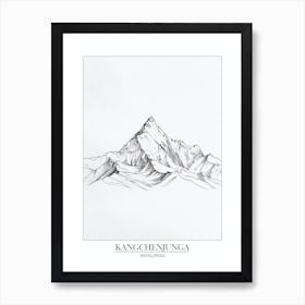 Kangchenjunga Nepal India Line Drawing 6 Poster Art Print