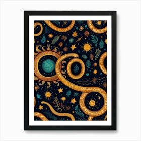 Seamless Pattern With Snakes And Stars Art Print