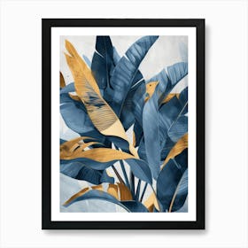 Blue And Gold Leaves 4 Art Print