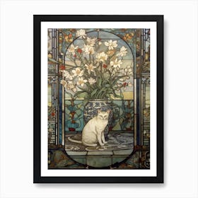 Lilies With A Cat 1 Art Nouveau Style Art Print