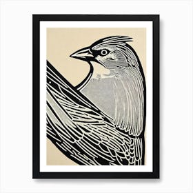 Northern Cardinal 2 Linocut Bird Art Print