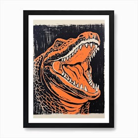 Crocodile, Woodblock Animal Drawing 3 Art Print