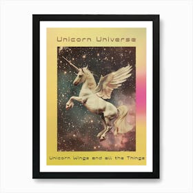 Retro Unicorn With Wings Collage Style 1 Poster Art Print