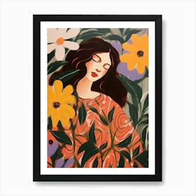 Woman With Autumnal Flowers Passionflower 3 Art Print