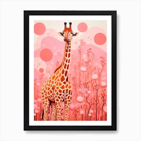 Giraffe In The Trees Cute Pink Patterns 2 Art Print