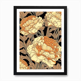 Orange Peonies On A Table 3 Drawing Art Print