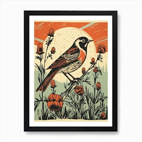 Vintage Bird Linocut Lark 1 Art Print