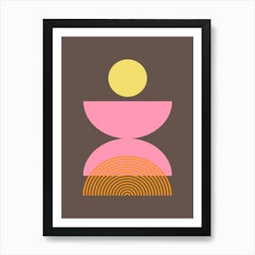 Mid Century Modern Bold Geometric Shapes in Brown and Pink Art Print