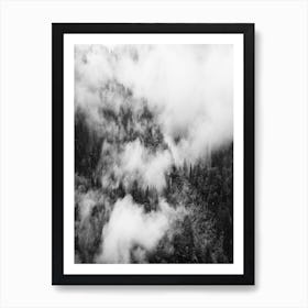 Black And White Cloudy Forest Art Print