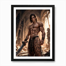 Barbarian Warrior with Sword. Art Print #14 Poster