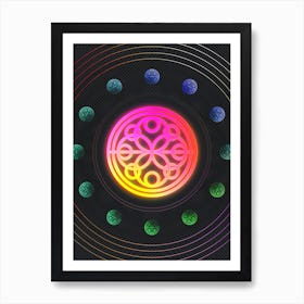 Neon Geometric Glyph in Pink and Yellow Circle Array on Black n.0430 Art Print
