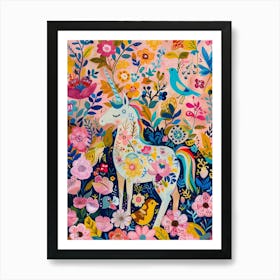 Unicorn With Woodland Friends Fauvism Inspired 3 Art Print