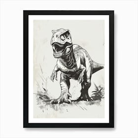 Giganotosaurus Dinosaur Black Ink Illustration 2 Art Print