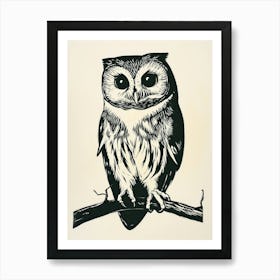 Northern Saw Whet Owl Linocut Blockprint 3 Art Print