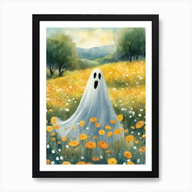 Sheet Ghost In A Field Of Flowers Painting (36) Art Print