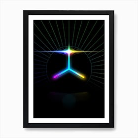 Neon Geometric Glyph in Candy Blue and Pink with Rainbow Sparkle on Black n.0291 Art Print