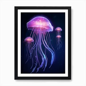 Mauve Stinger Jellyfish Neon Illustration 9 Art Print