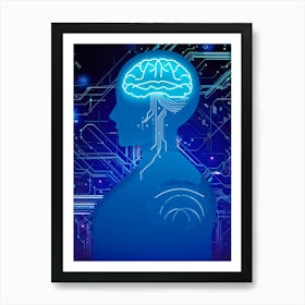 Abstract Illustration Featuring A Cyborg Head With A Cybernetic Brain Resembling An Intricate Circui Art Print