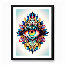 Mandala With An Eye, Symbol, Third Eye Tattoo 1 Art Print