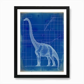 Brachiosaurus Dinosaur Blue Print Sketch 4 Art Print