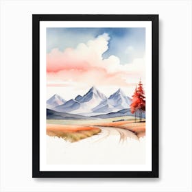 Tranquil Mountains In Minimalist Watercolor Vertical Composition 1 Art Print