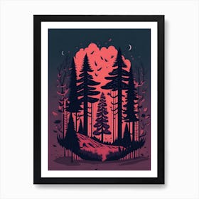 A Fantasy Forest At Night In Red Theme 86 Art Print