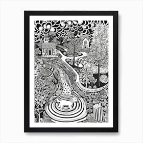 Drawing Of A Dog In Cosmic Speculation Gardens, United Kingdom In The Style Of Black And White Colouring Pages Line Art 04 Art Print