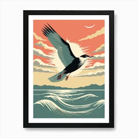 Vintage Bird Linocut Common Tern 2 Art Print