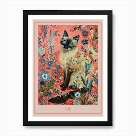 Floral Animal Painting Cat 2 Poster Art Print