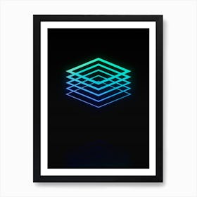 Neon Blue and Green Abstract Geometric Glyph on Black n.0131 Art Print