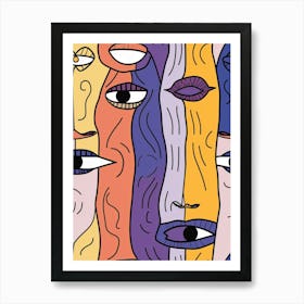 Purple Abstract Face Line Illustration 2 Art Print
