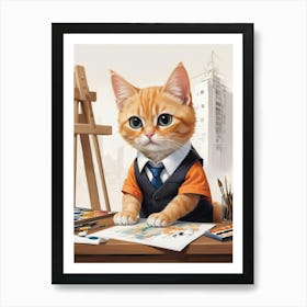 Architect Cute Cat Cat Lovers Art Print