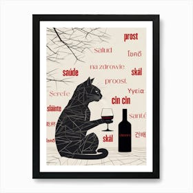 Cat Wine Toasting In Many Languages Art Print