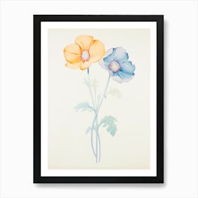 Two Flowers. Yellow and Blue Art Print